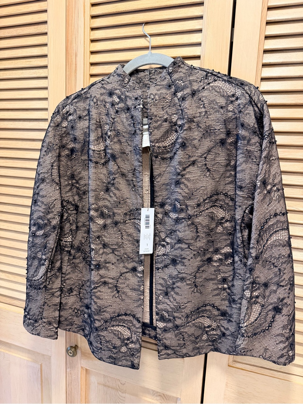 ChiBeige Lace Overlay Open Front Jacket